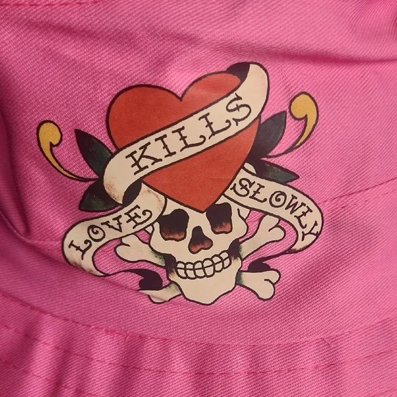 Ed Hardy Pink Bucket Hat with Skull Design - Picture 4 of 8